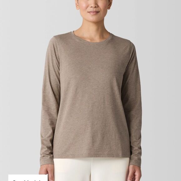 Eileen Fisher Mélange Fine Organic Cotton Jersey LongSlv T Color Biscuit XXS NWT - Picture 3 of 8